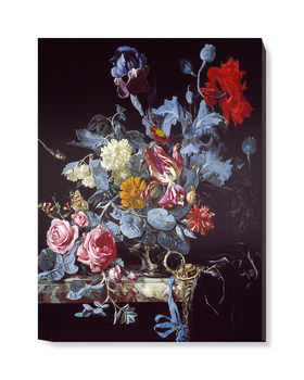 'A Vase of Flowers with a Watch' Canvas Wall Art