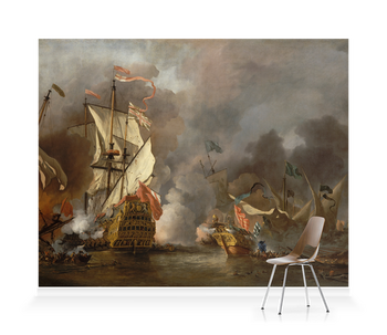 'An English Ship In Action With Barbary Ships' Wallpaper Mural