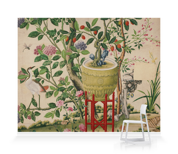 'Flower vase on stool with flowering tree' Wallpaper Mural