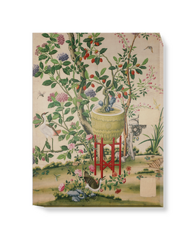 'Flower vase on stool with flowering tree' Canvas Wall Art