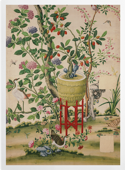 'Flower vase on stool with flowering tree' Art Prints