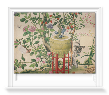'Flower vase on stool with flowering tree' Roller Blind