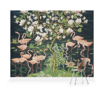 'Flamingoes and Magnolia Panel' Wallpaper murals