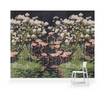 'Flamingoes and Magnolia Scenic Midnight' Wallpaper murals