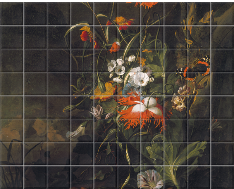 'A 'Forest Floor' Still Life of Flowers' Ceramic Tile Mural