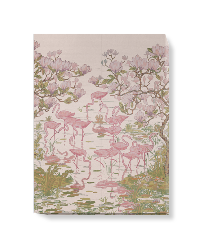 'Flamingoes and Magnolia Scenic Plaster Pink' Canvas wall art