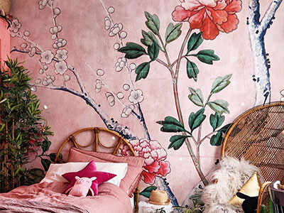 Pink floral wallpaper mural