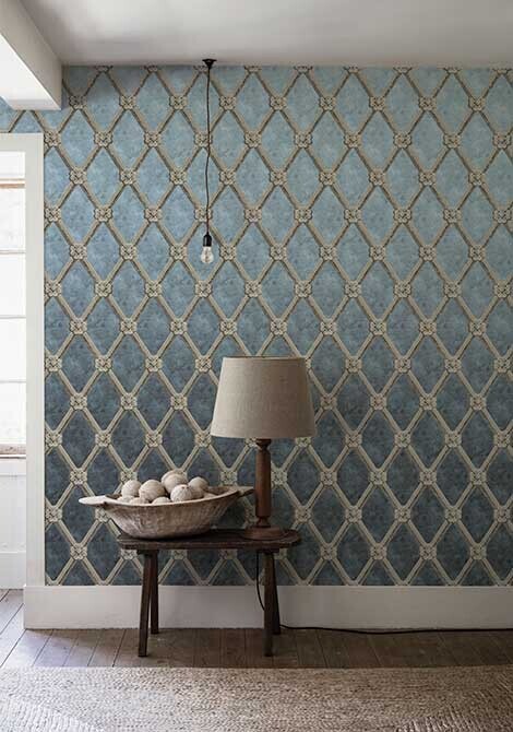 'Uppark Trellis Slate Blue' Wallpaper mural