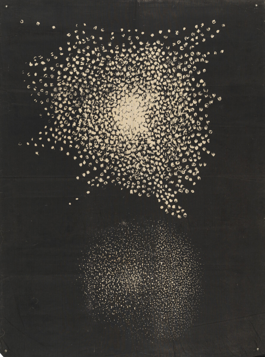 Print of an original wall hanging, showing two star clusters, c.1850-1860