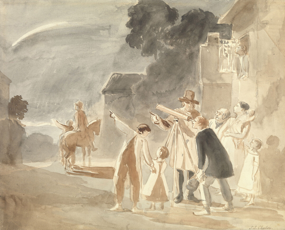 Looking at Halley's Comet, watercolour by John James Chalon (1835)