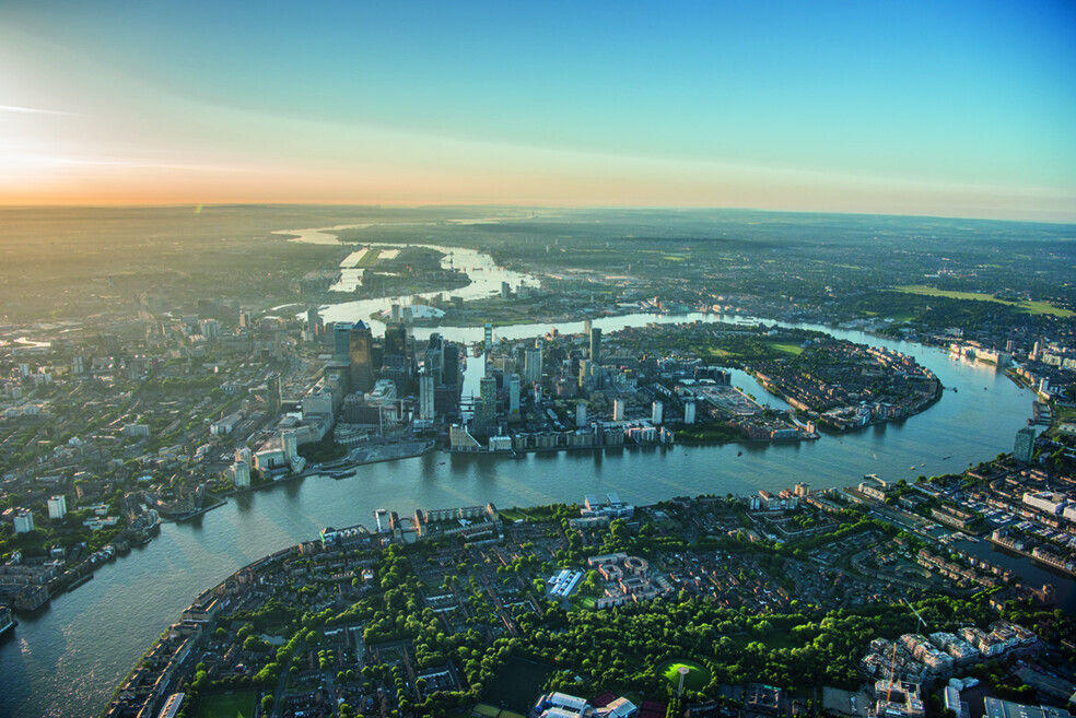Aerial View of London, Canary Wharf and River Thames' Wallpaper Murals