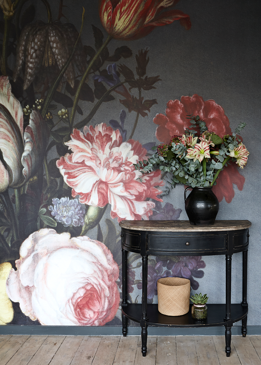 'Flowers in a Vase with Shells and Insects' Wallpaper Mural | SurfaceView