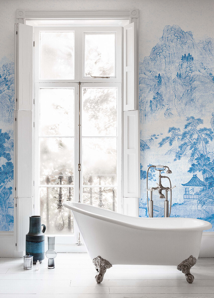 'Ming Mountain Scenic China Blue' Wallpaper mural from the V&A collection