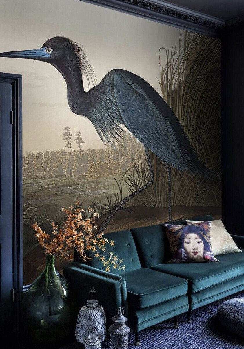 Wallpaper mural with large dark heron