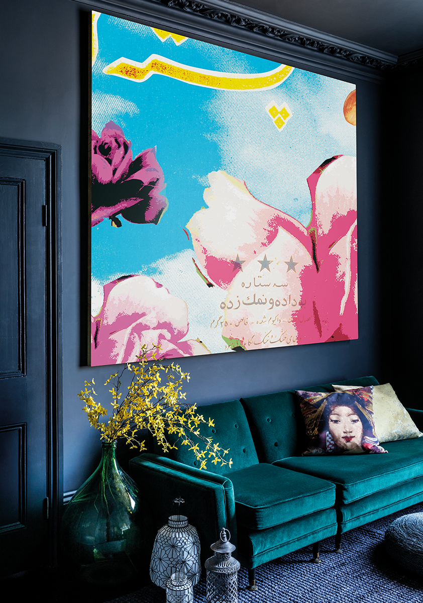 colourful art print in living room