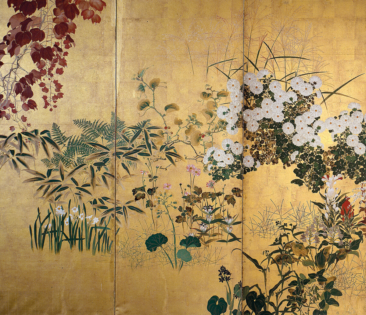 Screen with Autumn and Winter Flowers