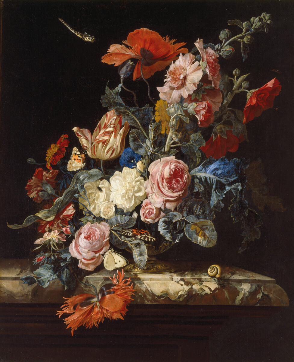 A Vase of Flowers with Butterflies