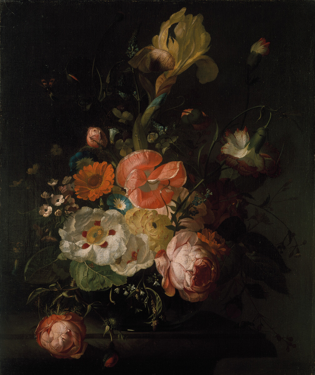 A Vase of Flowers in Green Glass