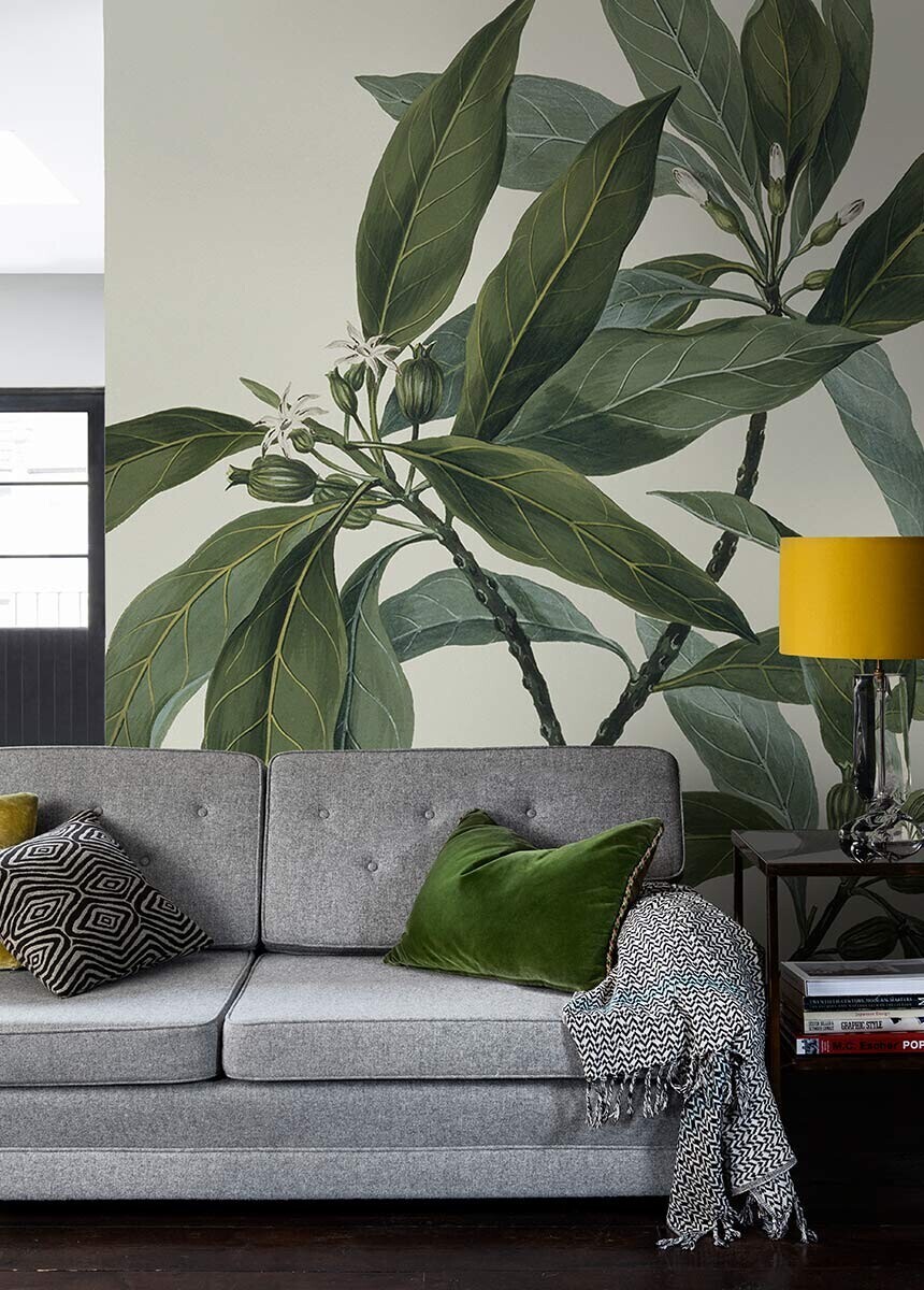 Green leaf wallpaper mural for living room