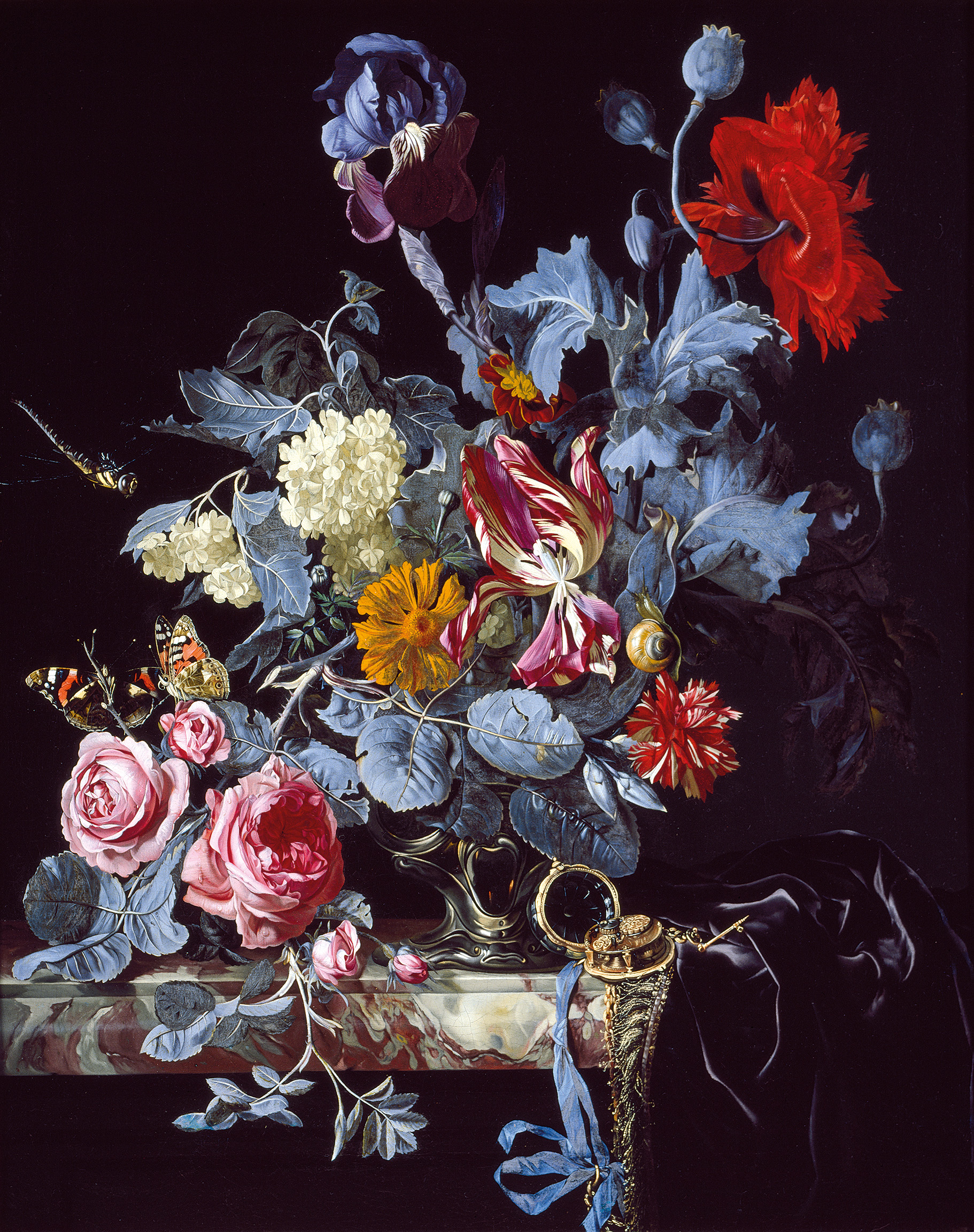 A Vase of Flowers with a Watch