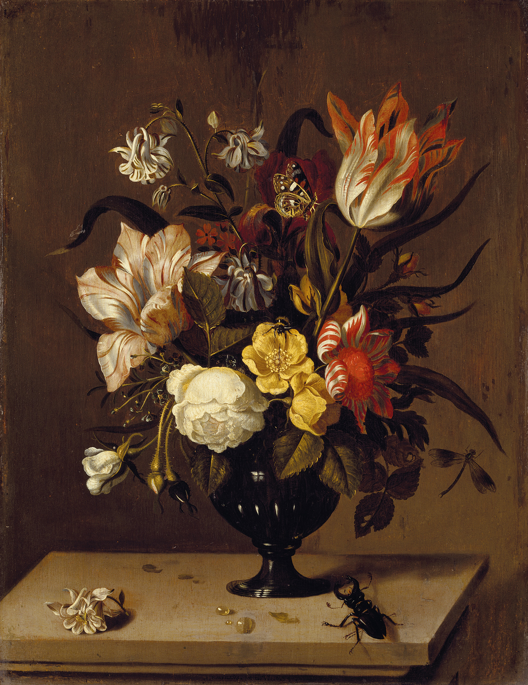 A Vase of Flowers with a Beetle