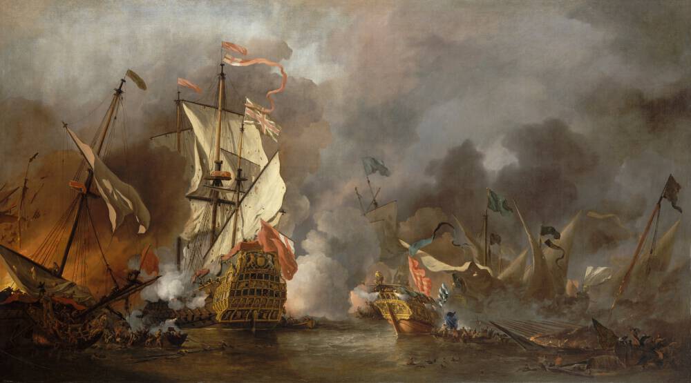 An English Ship In Action With Barbary Ships
