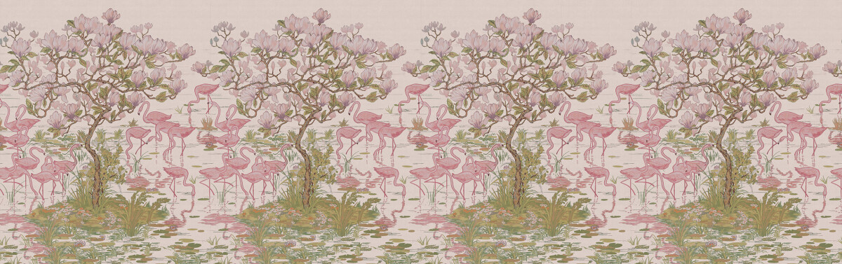 Flamingoes and Magnolia Scenic Plaster Pink