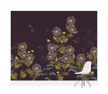 'Chrysanthemum - Aubergine' Wallpaper Mural