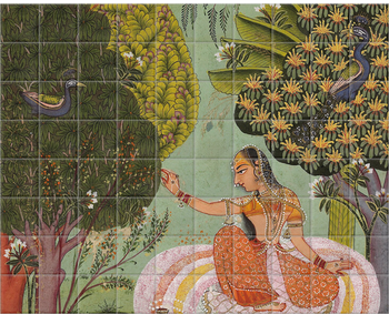 'A lady in a Grove, depicting Kamodani Ragini II' Ceramic Tile Mural