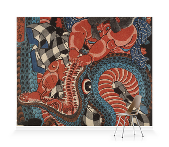 'Kintoki Killing a Giant Snake' Wallpaper Mural