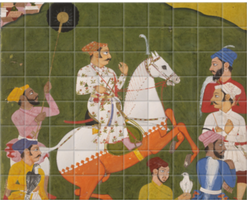 'Equestrian Portrait of Maharana Raj Singh I of Mewar' Ceramic Tile Mural