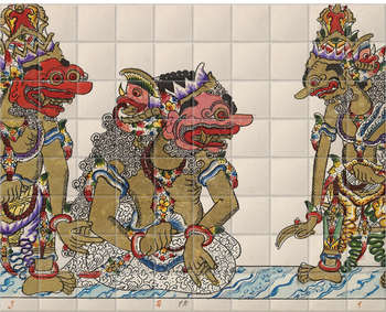 'Card showing Javanese Wayang figures II' Ceramic Tile Mural