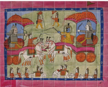 'Krishna and Arjuna on the Battlefield' Ceramic Tile Mural