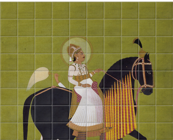 'Maharaja Sawai Pratap Singh Rides the Horse Dhajrao' Ceramic Tile Mural