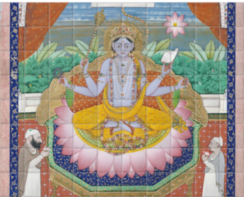 'Vishnu on a Lotus Petal Throne' Ceramic Tile Mural