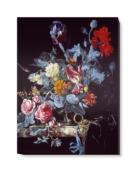 'A Vase of Flowers with a Watch' Canvas Wall Art