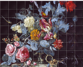 'A Vase of Flowers with a Watch' Ceramic Tile Mural