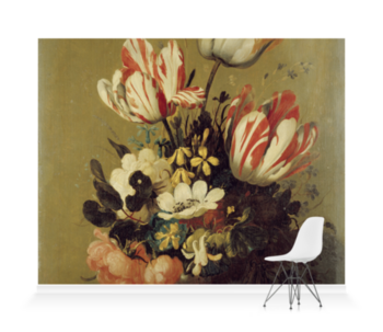 'A Vase of Flowers with Snails and Shells' Wallpaper Mural