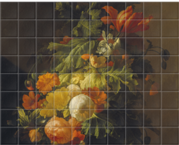 'A Vase of Flowers - Poppies and Peonies' Ceramic Tile Mural