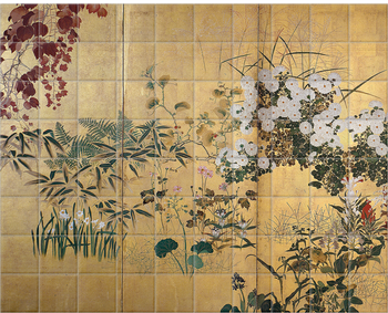 ' Screen with Autumn and Winter Flowers' Ceramic Tile Murals
