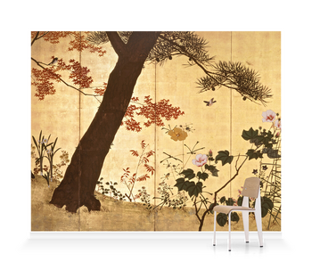 'Bird and Flowers of the Four Seasons Screens 1-4' Wallpaper Murals