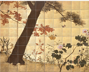 'Bird and Flowers of the Four Seasons Screens 1-4' Ceramic Tile Murals