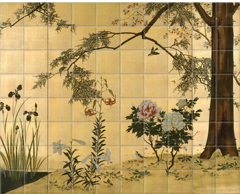 'Bird and Flowers of the Four Seasons Screens 5-8' Ceramic Tile Murals