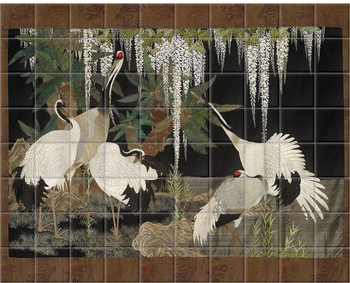 'Cranes, Cycads, and Wisteria' Ceramic Tile Murals