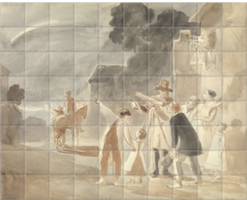 'Looking at Halley's Comet, watercolour by John James Chalon (1835)' Ceramic Tile Murals