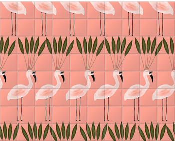 'Leaf Crown Flamingos' Ceramic Tile Murals