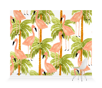 'Flamingos and Palm Trees' Wallpaper Murals