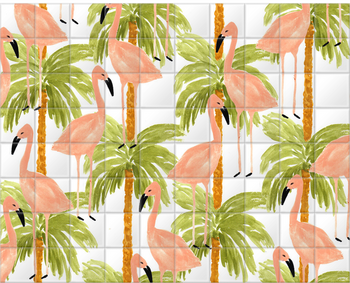 'Flamingos and Palm Trees' Ceramic Tile Murals