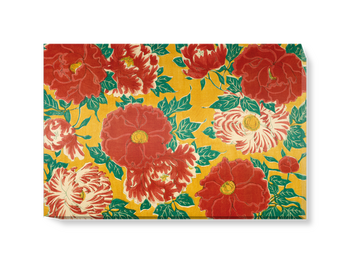 'Red floral & green foliage on a yellow background' Canvas Wall Art