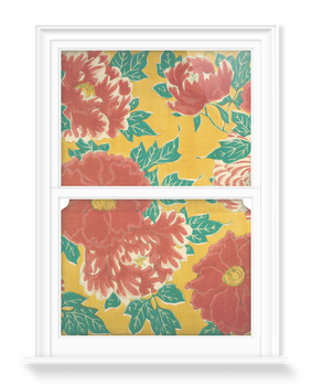 'Red floral & green foliage on a yellow background' Decorative Window Film
